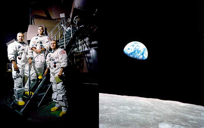宇宙飛行士と地球の出の写真